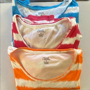 Falls Creek Striped Tie-Dye Tank Tops in Blue, Pink & Orange (3-Pack)
